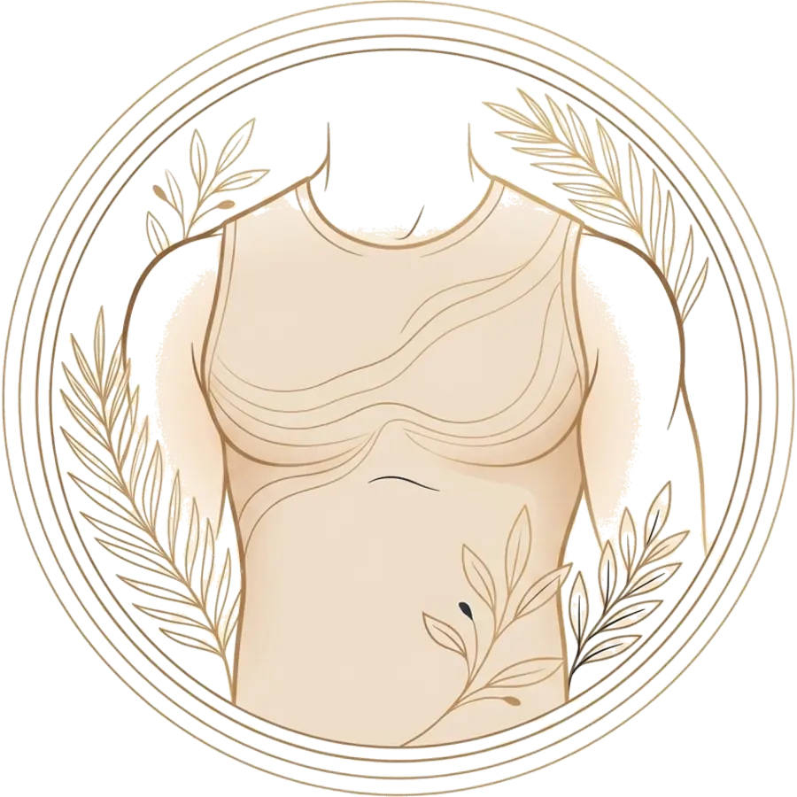 Gynecomastia (Male Chest) illustration in the ABC house style, Dr Amna Belhoul Medical Center, Dubai